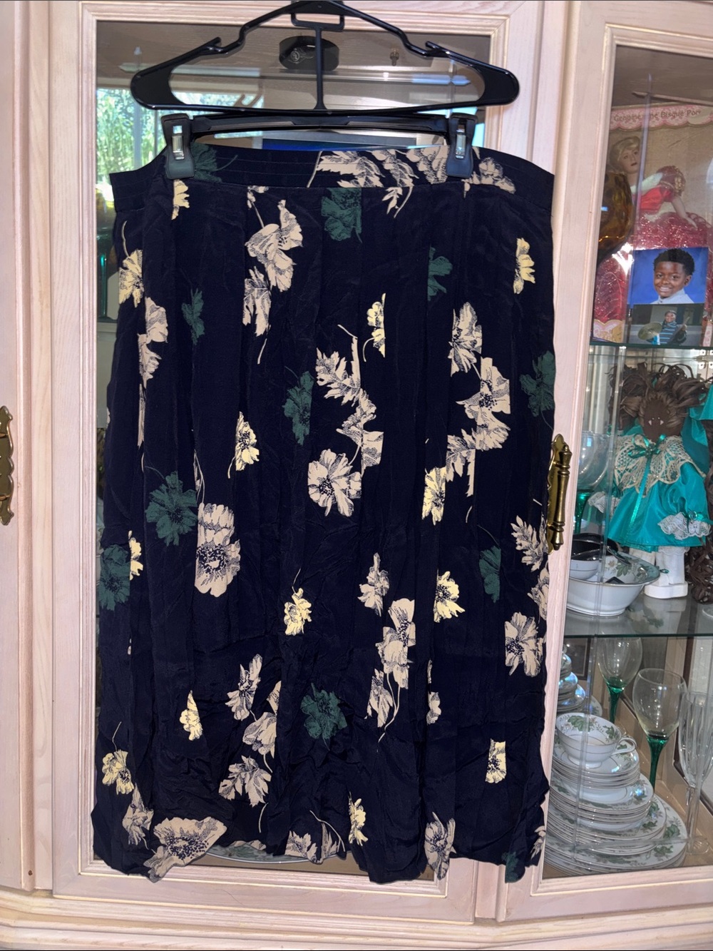 Vintage Jones New York Black Maxi Skirt with Cream & Green Floral Print